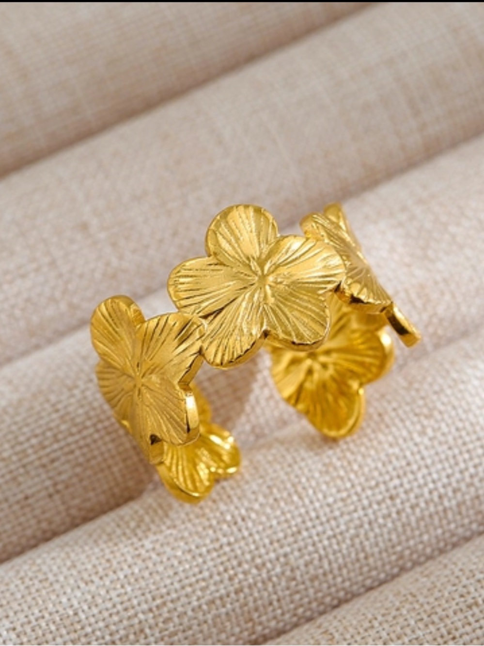 Gold Floral Adjustable Statement Ring